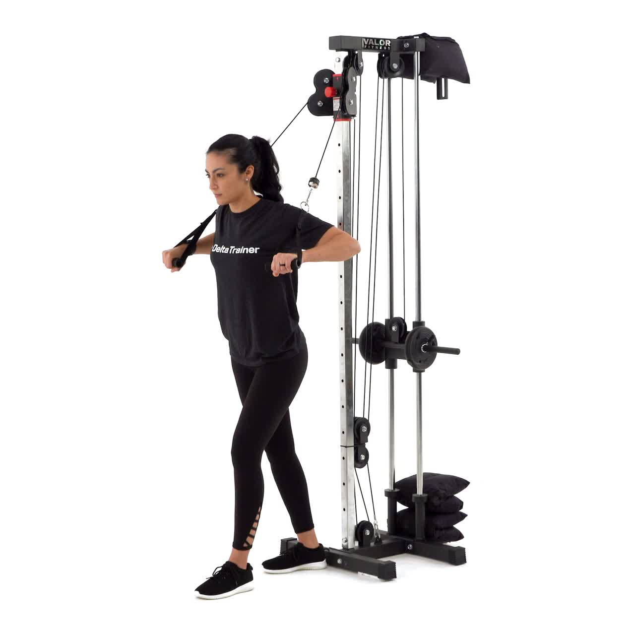 Split Stance Cable Decline Press with trainwell