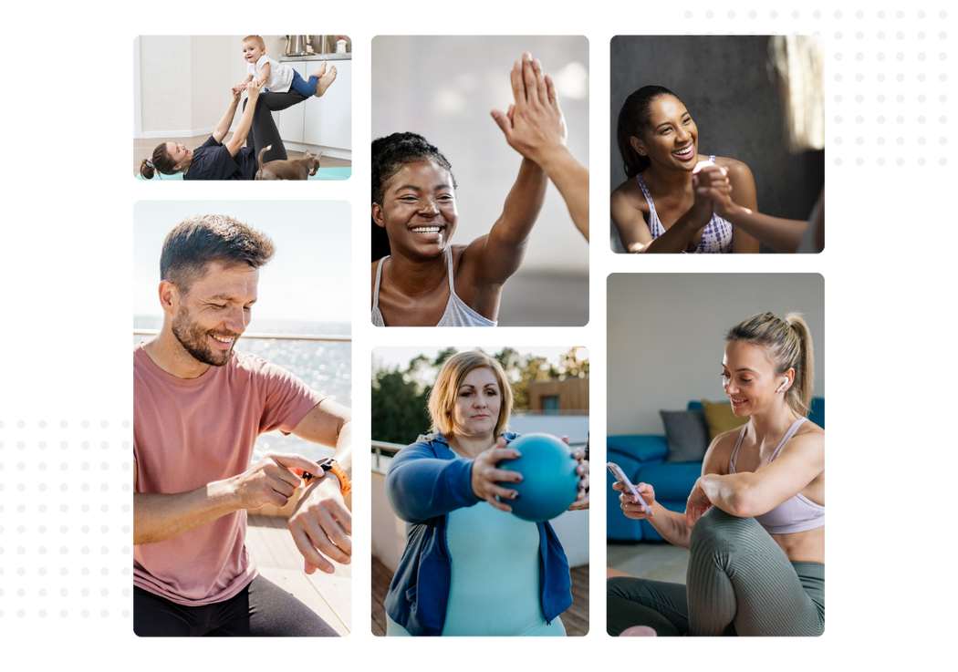 Trainwell clients working out outside, at home and at the gym